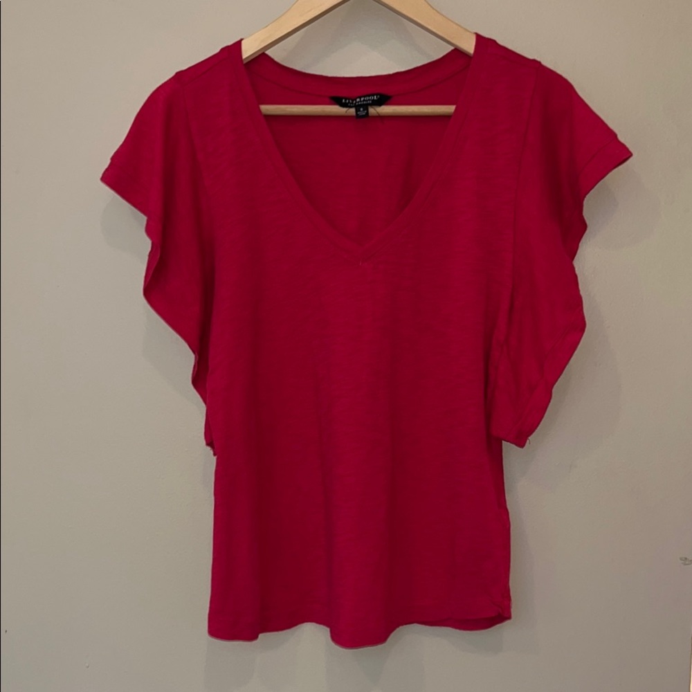 Liverpool Pink Flutter Sleeve Blouse Relaxed Fit